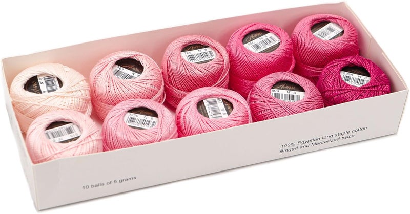 AMOHilos Size 8 Double Mercerized Egyptian Long Staple Cotton Pearl Thread Ball 5 Grams Rainbow Color Embroidery Thread 10 Colors per Box for Crochet Hardanger Cross Stitch Hand Embroidery (Set B) - Image 1